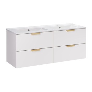 Ensemble OSTER 120cm blanc : meubles sous vasque à tiroirs et double vasque encastrée