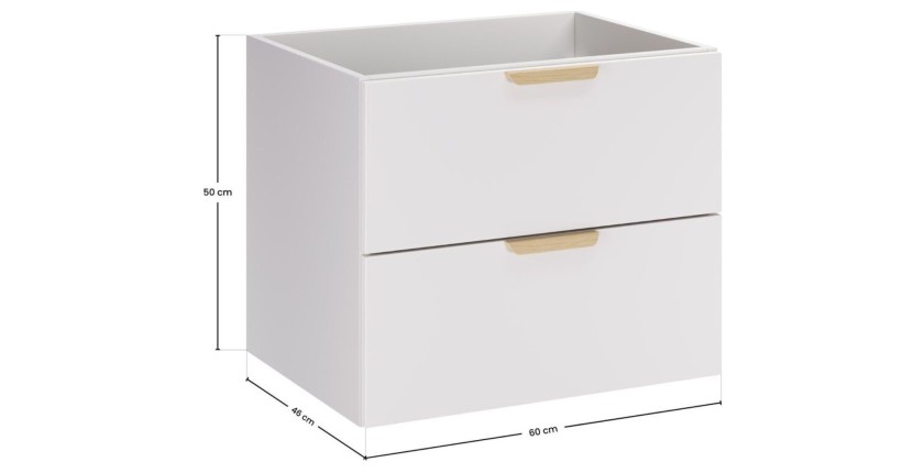 Meuble sous vasque OSTER blanc et poignées aspect chêne clair 60cm dimensions