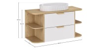 Ensemble OSTER blanc 100cm : meuble sous vasque, niches visibles, plan pour vasque et vasque à poser dimensions