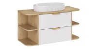 Ensemble OSTER blanc 100cm : meuble sous vasque, niches visibles, plan pour vasque et vasque à poser