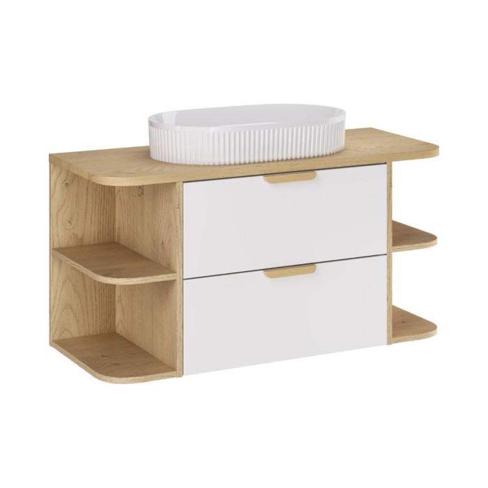 Conjunto OSTER 100cm: muebles bajo lavabo con cajones y nichos visibles + encimera para lavabo + lavabo sobre encimera blanco