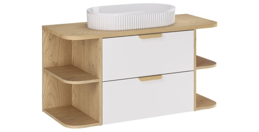 Ensemble OSTER blanc 100cm : meuble sous vasque, niches visibles, plan pour vasque et vasque à poser