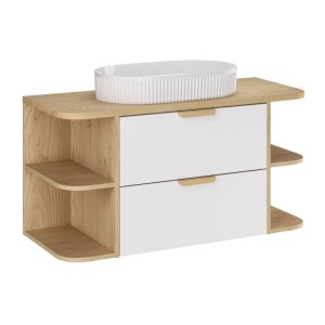 Ensemble OSTER blanc 100cm : meuble sous vasque, niches visibles, plan pour vasque et vasque à poser