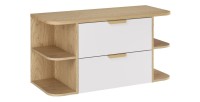 Ensemble OSTER blanc et chêne 100cm : meuble sous vasque à tiroirs, niches visibles et plan pour vasque