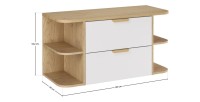 Ensemble OSTER blanc et chêne 100cm : meuble sous vasque à tiroirs, niches visibles et plan pour vasque dimensions