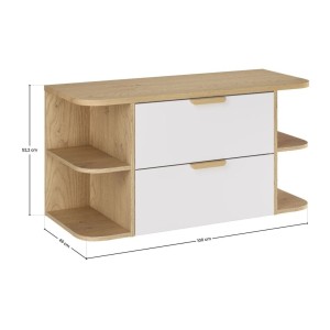 Ensemble OSTER blanc et chêne 100cm : meuble sous vasque à tiroirs, niches visibles et plan pour vasque dimensions