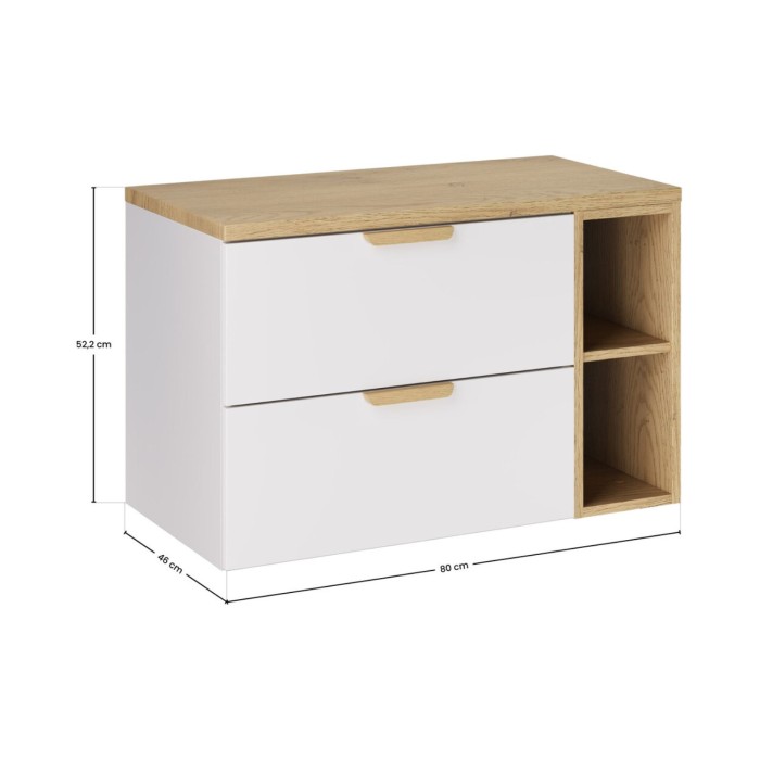 Conjunto de baño suspendido OSTER 80cm: muebles bajo lavabo con cajones y nichos visibles + encimera para lavabo