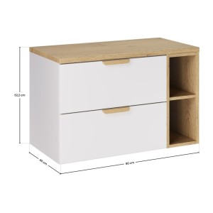 Ensemble OSTER blanc et chêne 100cm : meuble sous vasque à tiroirs, niches visibles et plan pour vasque droit dimensions