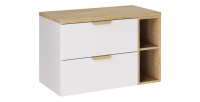 Ensemble OSTER blanc et chêne 100cm : meuble sous vasque à tiroirs, niches visibles et plan pour vasque droit