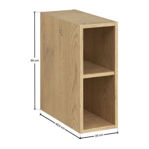 Meuble sous vasque aspect chêne clair avec 2 niches visibles dimensions
