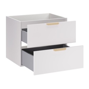 Meuble sous vasque OSTER blanc et poignées aspect chêne clair 60cm ouvert