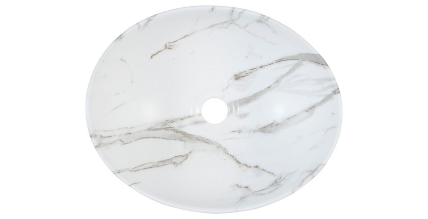 Badezimmer-Set OSTER 60cm: Unterschrank mit Schubladen + Platte für Waschbecken + aufgesetztes weiß marmoriertes Waschbecken