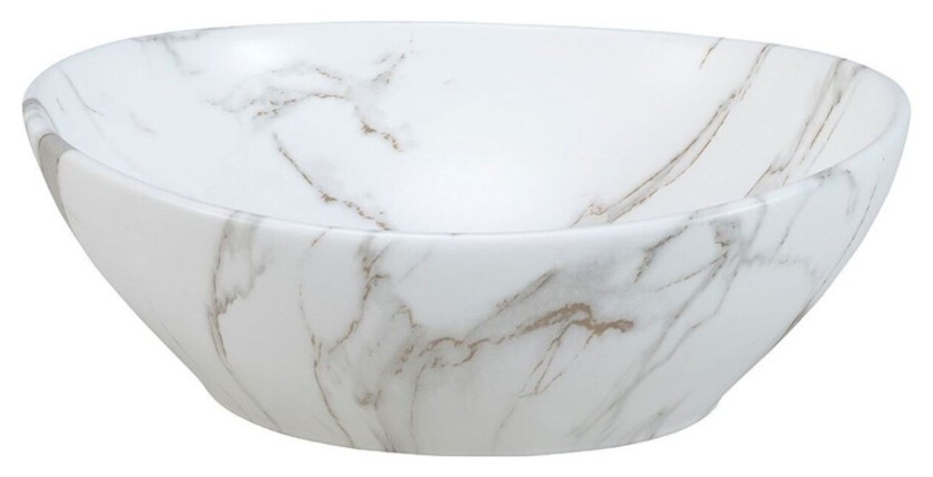 Badezimmer-Set OSTER 60cm: Unterschrank mit Schubladen + Platte für Waschbecken + aufgesetztes weiß marmoriertes Waschbecken