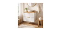 Ensemble OSTER blanc et chêne 60cm : meuble sous vasque à tiroirs et plan pour vasque mis en situation