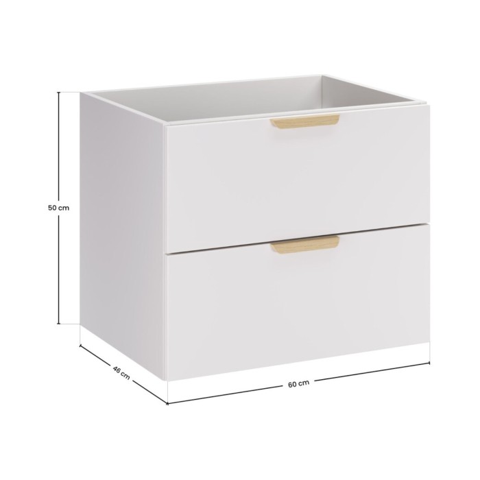 Meuble sous vasque OSTER blanc et poignées aspect chêne clair 60cm dimensions