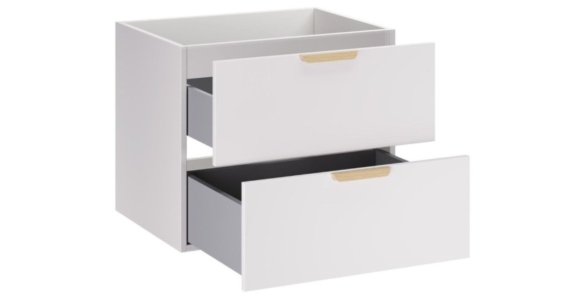 Meuble sous vasque OSTER blanc et poignées aspect chêne clair 60cm ouvert