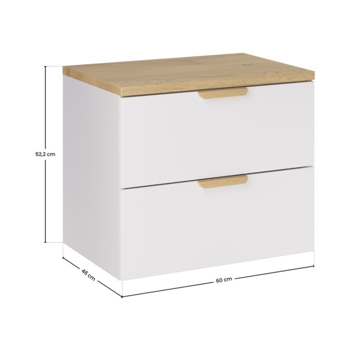 Ensemble OSTER blanc et chêne 60cm : meuble sous vasque à tiroirs et plan pour vasque dimensions