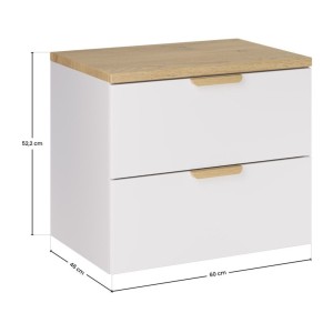 Ensemble OSTER blanc et chêne 60cm : meuble sous vasque à tiroirs et plan pour vasque dimensions