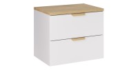 Ensemble OSTER blanc et chêne 60cm : meuble sous vasque à tiroirs et plan pour vasque