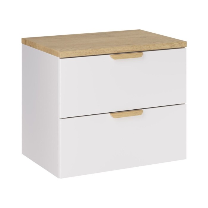 Ensemble OSTER blanc et chêne 60cm : meuble sous vasque à tiroirs et plan pour vasque