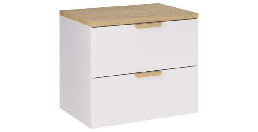Ensemble OSTER blanc et chêne 60cm : meuble sous vasque à tiroirs et plan pour vasque
