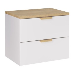 Ensemble OSTER blanc et chêne 60cm : meuble sous vasque à tiroirs et plan pour vasque