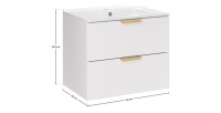 Ensemble OSTER blanc 60cm : meuble sous vasque à tiroir et vasque encastrée blanche dimensions