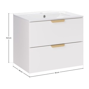 Ensemble OSTER blanc 60cm : meuble sous vasque à tiroir et vasque encastrée blanche dimensions