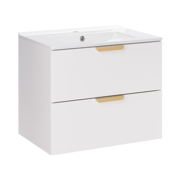 Conjunto de baño suspendido OSTER 60cm: mueble bajo lavabo con cajones blanco + lavabo empotrado blanco
