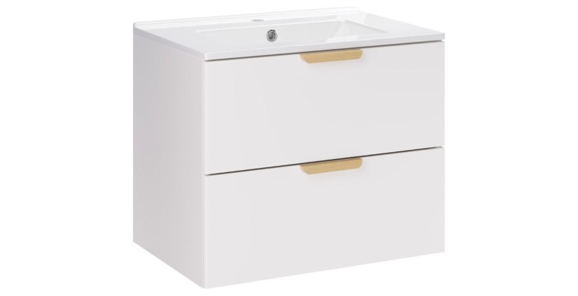 Ensemble OSTER blanc 60cm : meuble sous vasque à tiroir et vasque encastrée blanche