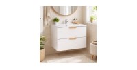 Ensemble OSTER blanc 60cm : meuble sous vasque à tiroir et vasque encastrée blanche mis en situation