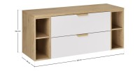 Ensemble OSTER blanc et chêne 120cm : meuble sous vasque à tiroirs, niches visibles et plan pour vasque dimensions