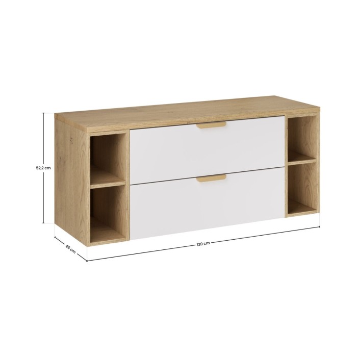 Conjunto de baño suspendido OSTER 120cm: muebles bajo lavabo con cajones blancos y nichos visibles + encimera para lavabo