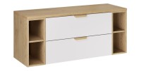 Ensemble OSTER blanc et chêne 120cm : meuble sous vasque à tiroirs, niches visibles et plan pour vasque