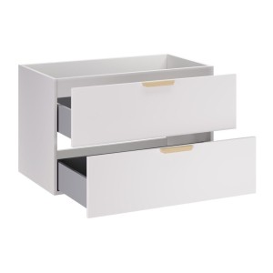 Meuble sous vasque OSTER blanc et poignées aspect chêne clair 80cm ouvert