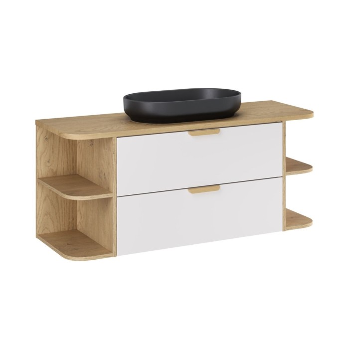 Conjunto OSTER 120cm: muebles bajo lavabo con cajones y nichos visibles + encimera para lavabo + lavabo sobre encimera negro ova