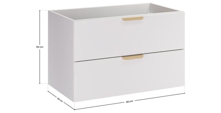 Meuble sous vasque OSTER blanc et poignées aspect chêne clair 80cm dimensions