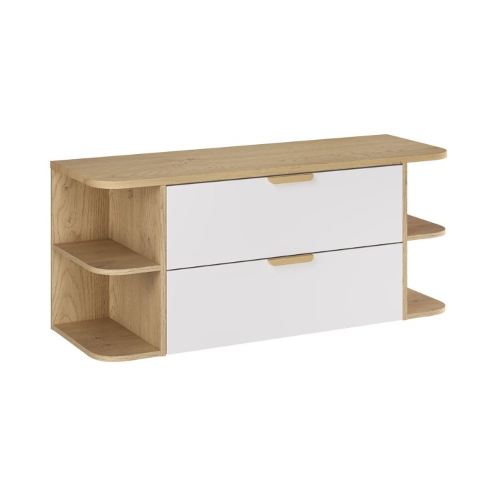 Conjunto de baño suspendido OSTER 120cm: muebles bajo lavabo con cajones y nichos visibles + encimera para lavabo
