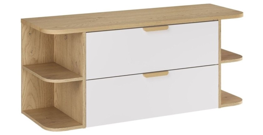 Wandhängendes Badezimmer-Set OSTER 120cm: Unterschränke mit Schubladen und offenen Fächern + Waschtischplatte