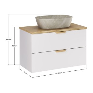 Zwevende badkamerset OSTER 80cm: onderkast met lades + schuin werkblad voor wastafel + opzetwastafel