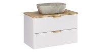 Zwevende badkamerset OSTER 80cm: onderkast met lades + schuin werkblad voor wastafel + opzetwastafel
