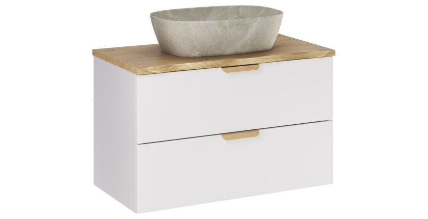 Zwevende badkamerset OSTER 80cm: onderkast met lades + schuin werkblad voor wastafel + opzetwastafel