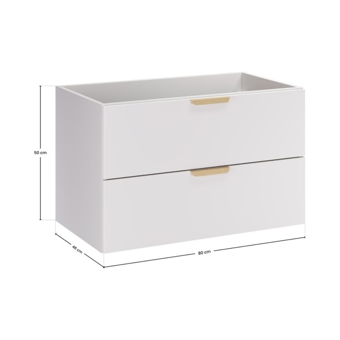 Meuble sous vasque OSTER blanc et poignées aspect chêne clair 80cm dimensions