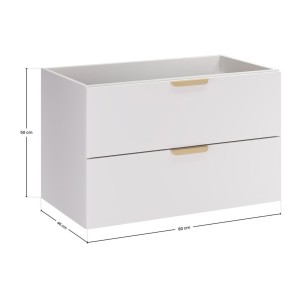 Zwevende badkamerset OSTER 80cm: witte onderkast met laden + licht eikenhouten blad voor wastafel