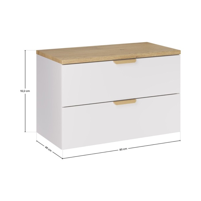 Ensemble OSTER blanc et chêne 80cm : meuble sous vasque à tiroirs et plan pour vasque dimensions