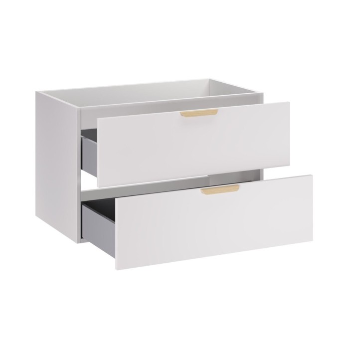 Meuble sous vasque OSTER blanc et poignées aspect chêne clair 80cm ouvert