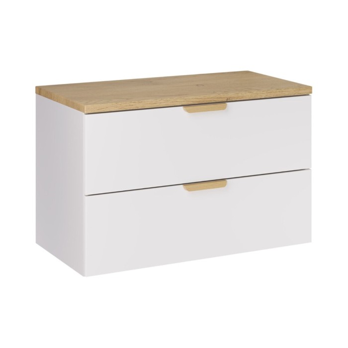 Ensemble OSTER blanc et chêne 80cm : meuble sous vasque à tiroirs et plan pour vasque