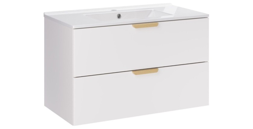 Ensemble OSTER blanc 80cm : meuble sous vasque à tiroirs et vasque encastrée blanche