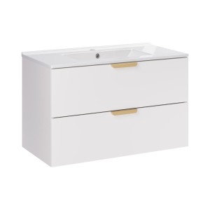 Ensemble OSTER blanc 80cm : meuble sous vasque à tiroirs et vasque encastrée blanche