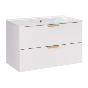 Ensemble OSTER blanc 80cm : meuble sous vasque à tiroirs et vasque encastrée blanche